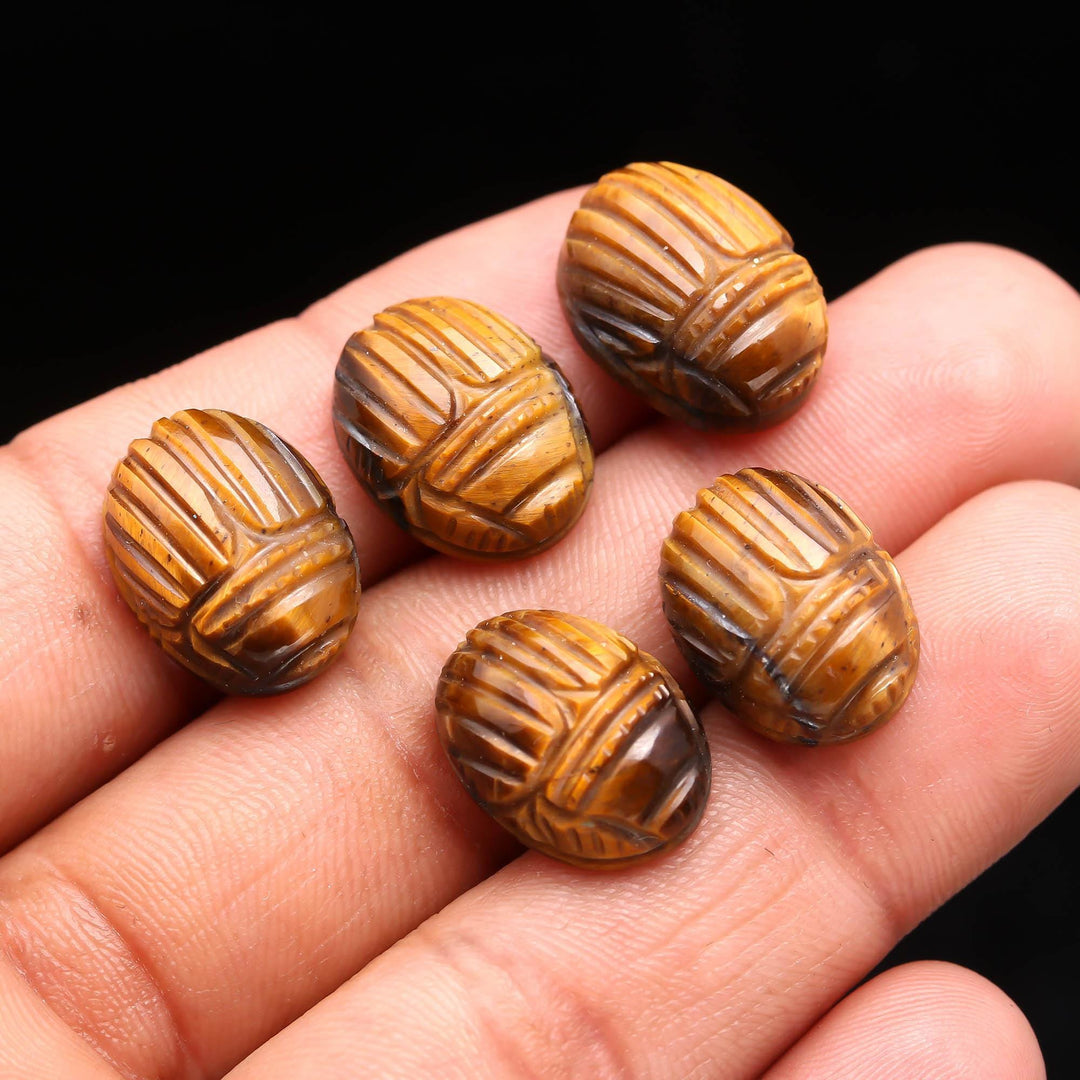 Natural Tiger's Eye Scarab Carved Gemstone, Fancy Shape Scarab Carving, Insect Beads, 16X12 MM, Home Decor Crystals, Reiki Healing