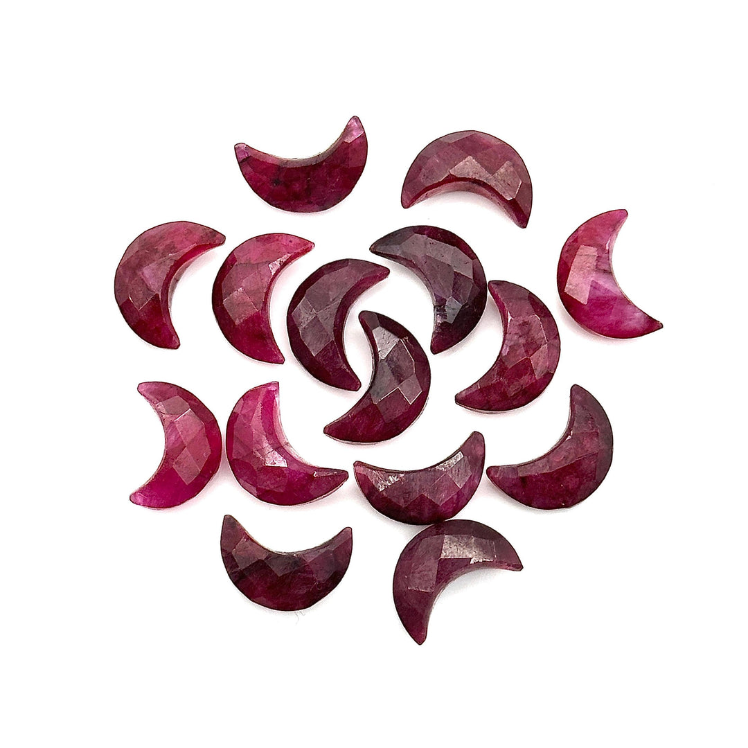 Red Colored Ruby Carved Moon Shape Beads, Faceted  Moon Shape Gemstone Beads For Jewelry, Moon Shape Charms Bead, Dyed Red Beads 12 MM