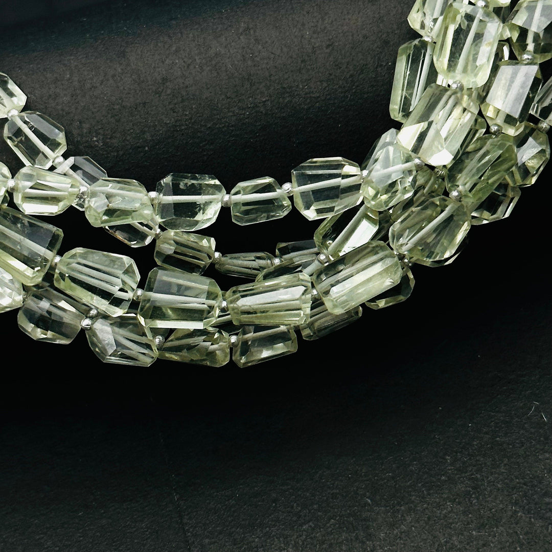Natural Green Amethyst Faceted Tumble Gemstone Beads ~ 6X8-7X9 MM Green Amethyst Nuggets Shape Beads ~ 8" Strand Fancy Beads ~ Rare Findings