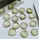Load image into Gallery viewer, Natural Green Amethyst Shell Shape Briolette's Beads, Hand Carved Shell Charm Beads, 12 MM Shell Shape Carved Beads, Green Amethyst Shells