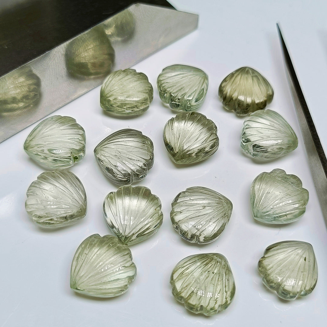 Natural Green Amethyst Shell Shape Briolette's Beads, Hand Carved Shell Charm Beads, 12 MM Shell Shape Carved Beads, Green Amethyst Shells