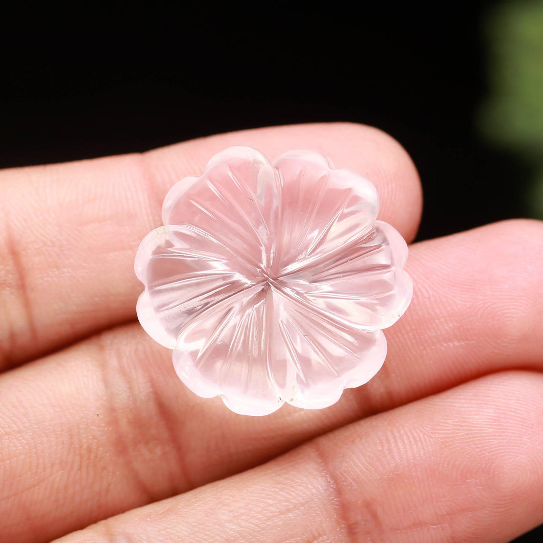 Natural Rose Quartz Flower Shape Stone, Hand Craved Gemstone Flower for Jewelry Making, Crystals Gifts 26 MM