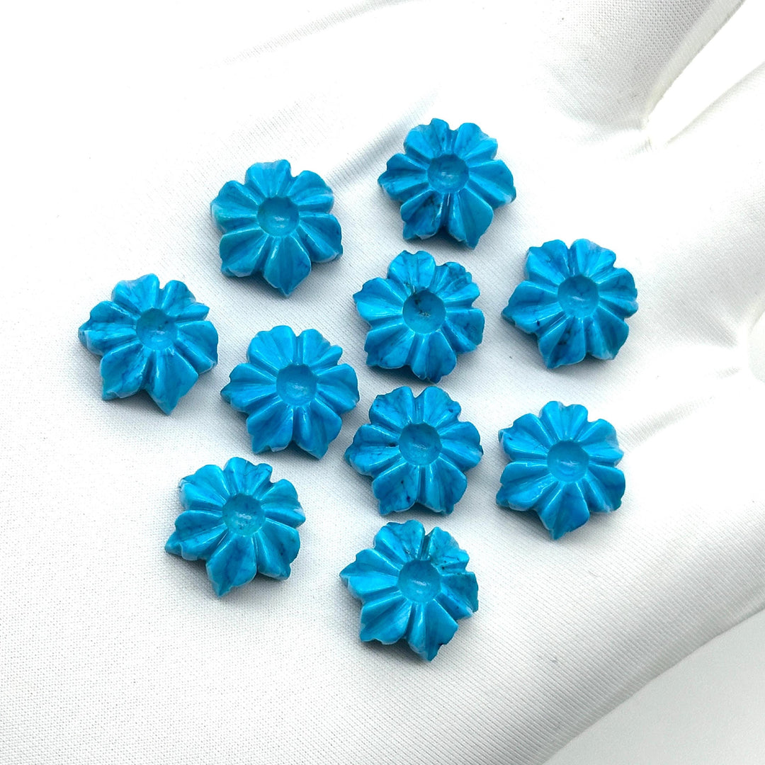 Hand Carved Turquoise Flower Charm: AAA Blue Gemstone (12mm)