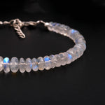 Load image into Gallery viewer, Rainbow Moonstone Beads Bracelet, Natural Blue Flash Smooth Beads Bracelet, White Rainbow Bracelet, Gemstone Silver Anklet For Girls