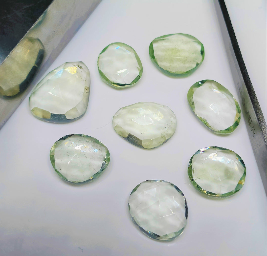2 pcs A-one Quality Green Amethyst freeform Rosecut, faceted rosecut, gemstone for jewelry, jewelry making rosecut 8X10 9X14 mm