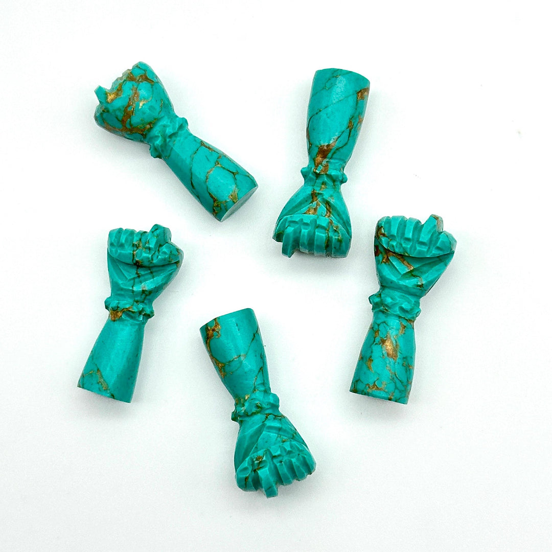 AAA Copper Turquoise Hand Shape Carving, Green Turquoise Punch Shape Stone, 27 MM Loose Hand Fist Charm For Jewelry Making, Hamsa Charms