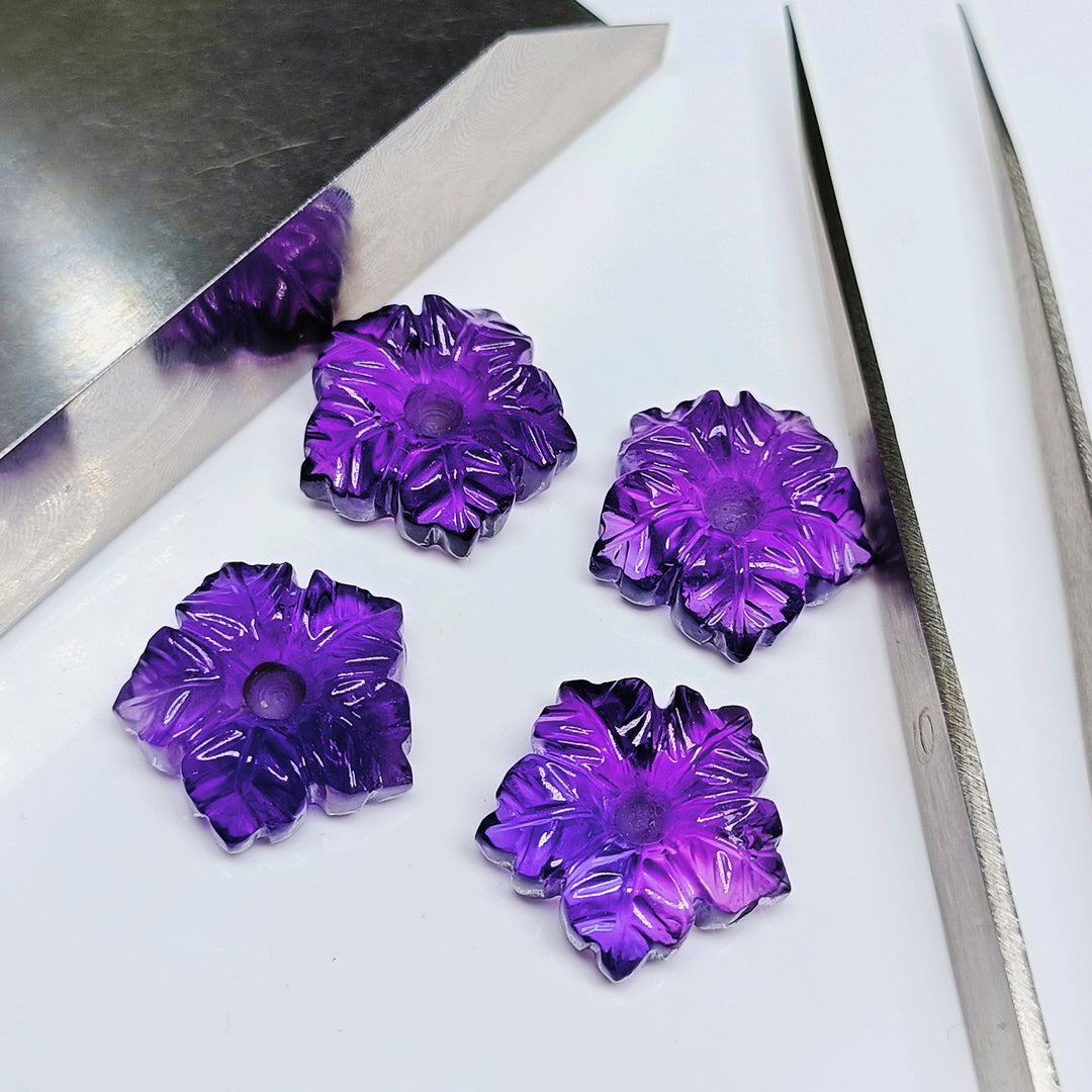 Hand Carved Amethyst Flower Gemstone Beads: 16mm Purple Jewelry