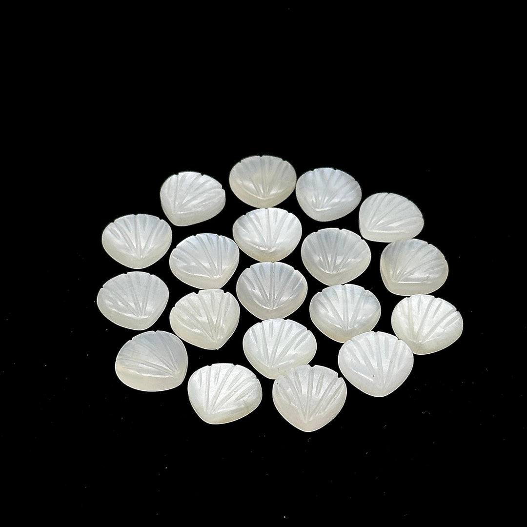 White Moonstone Shell Shape Beads, Natural Moonstone Shell Briolette's, Shell Carving Gemstones For Jewelry 12 mm, Sea Shell Beach Beads