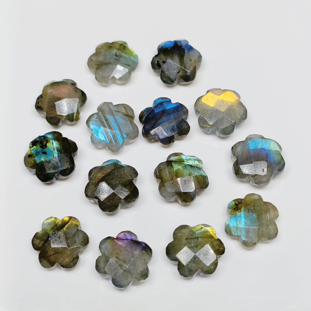 2,3,4,5 Pcs Natural Labradorite Hand Carved Flower Shape, Carved Flower Shape Gemstone For Jewellery, Flower Shape Gemstone, 10 mm