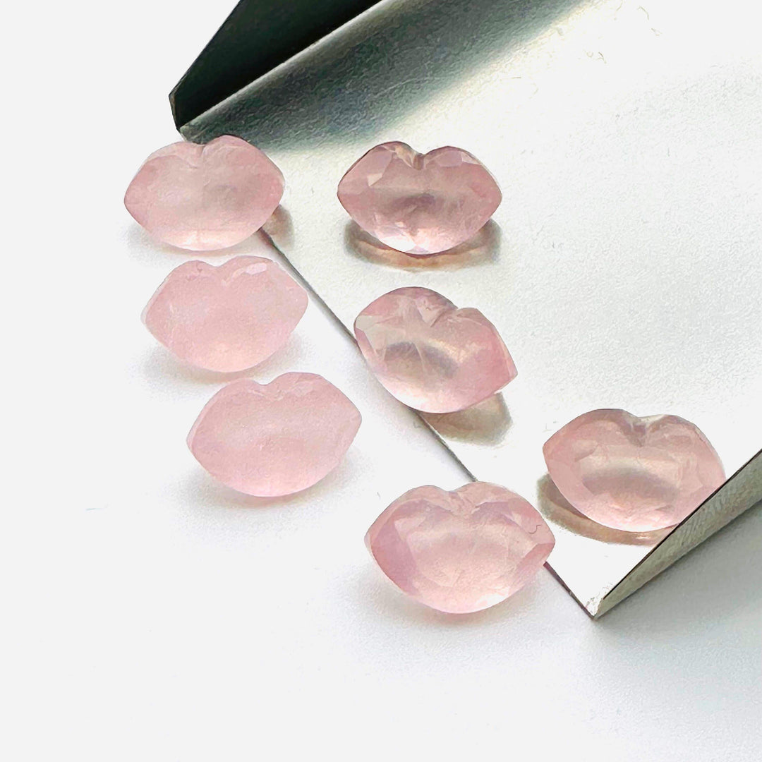 Natural Rose Quartz Lips Shape Beads, Faceted Hand carved Pink Quartz Lip Shape Charms for Jewelry Making, 12X8 MM