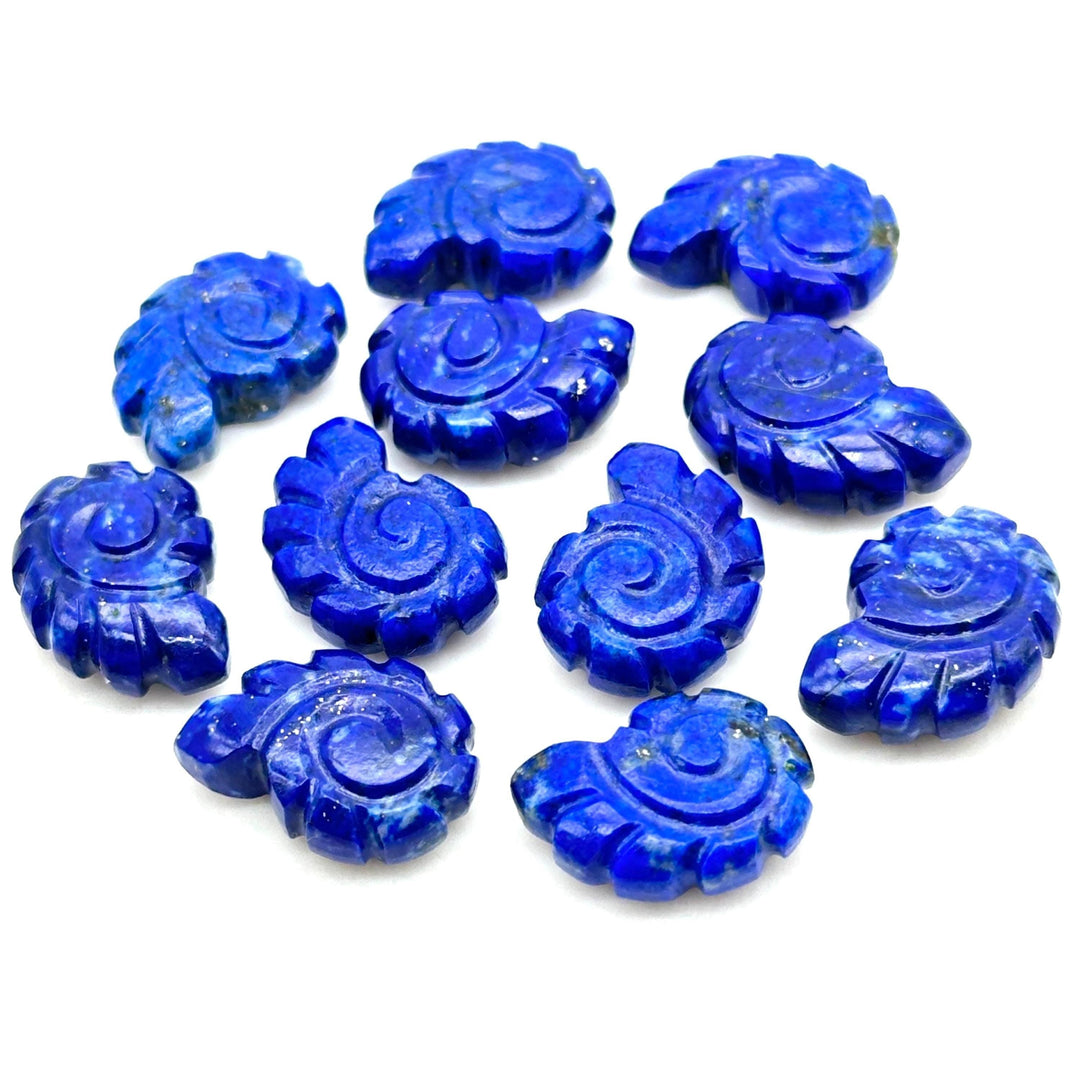 Natural Lapis Lazuli Carved Shell Beads, Hand Carved Snail Shell Shape Gemstone, Seashell Charm, 16 MM Seashell Beads For Jewelry Making