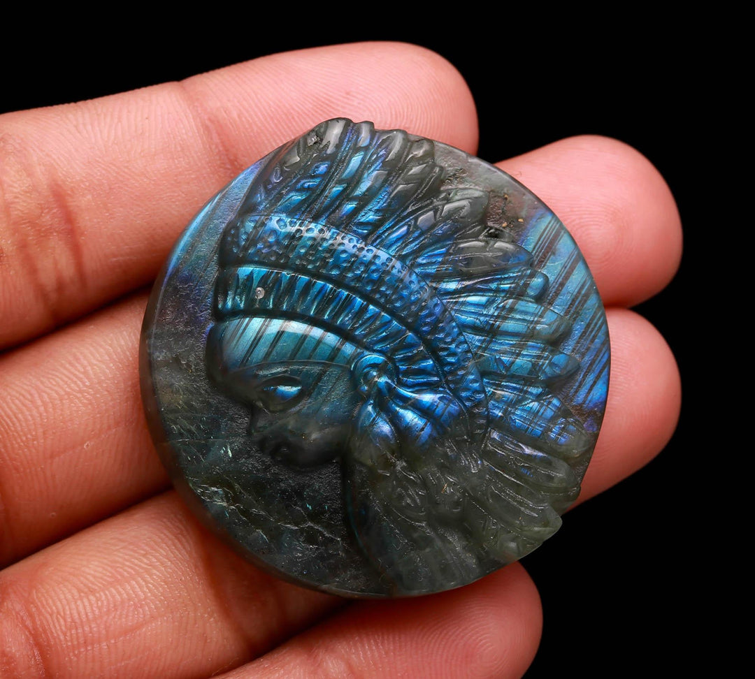 AAA Labradorite American Chief Baby Carving, Labradorite Flashy Carved Gemstone, Reiki Healing, Crystal Gifts, 40 MM, Home Decor