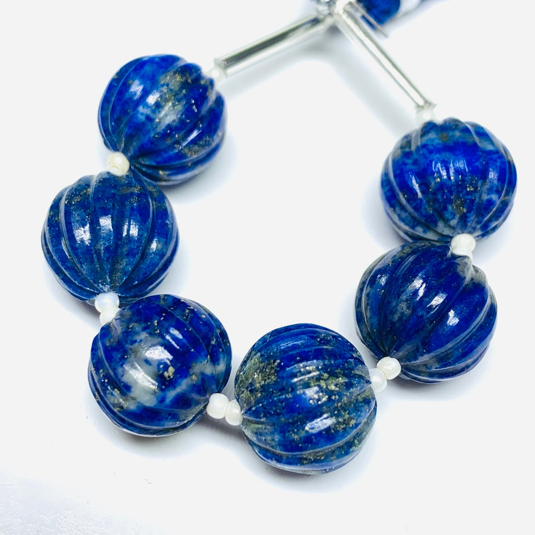 1,2,3,4,5 pcs 100% Natural Lapis Lazuli Carved Melon Shape Beads Strand, Melon Shape Gemstone, Gemstone For Jewellery, 12 mm