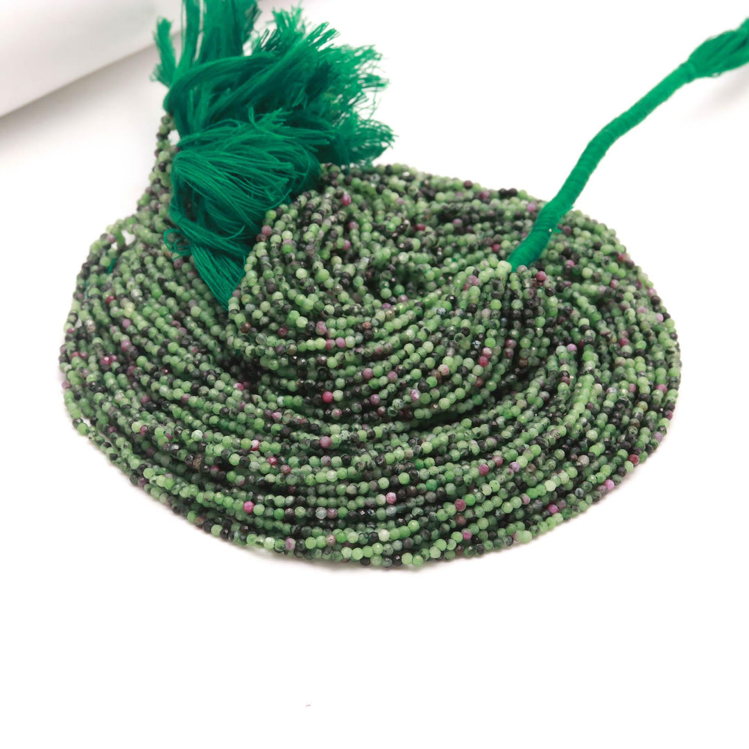 Ruby Zoisite Faceted Round Beads, Natural Ruby Zoisite Micro Beads, 2 MM Beads for Jewelry Making, 13 Inches, Wholesale Beads
