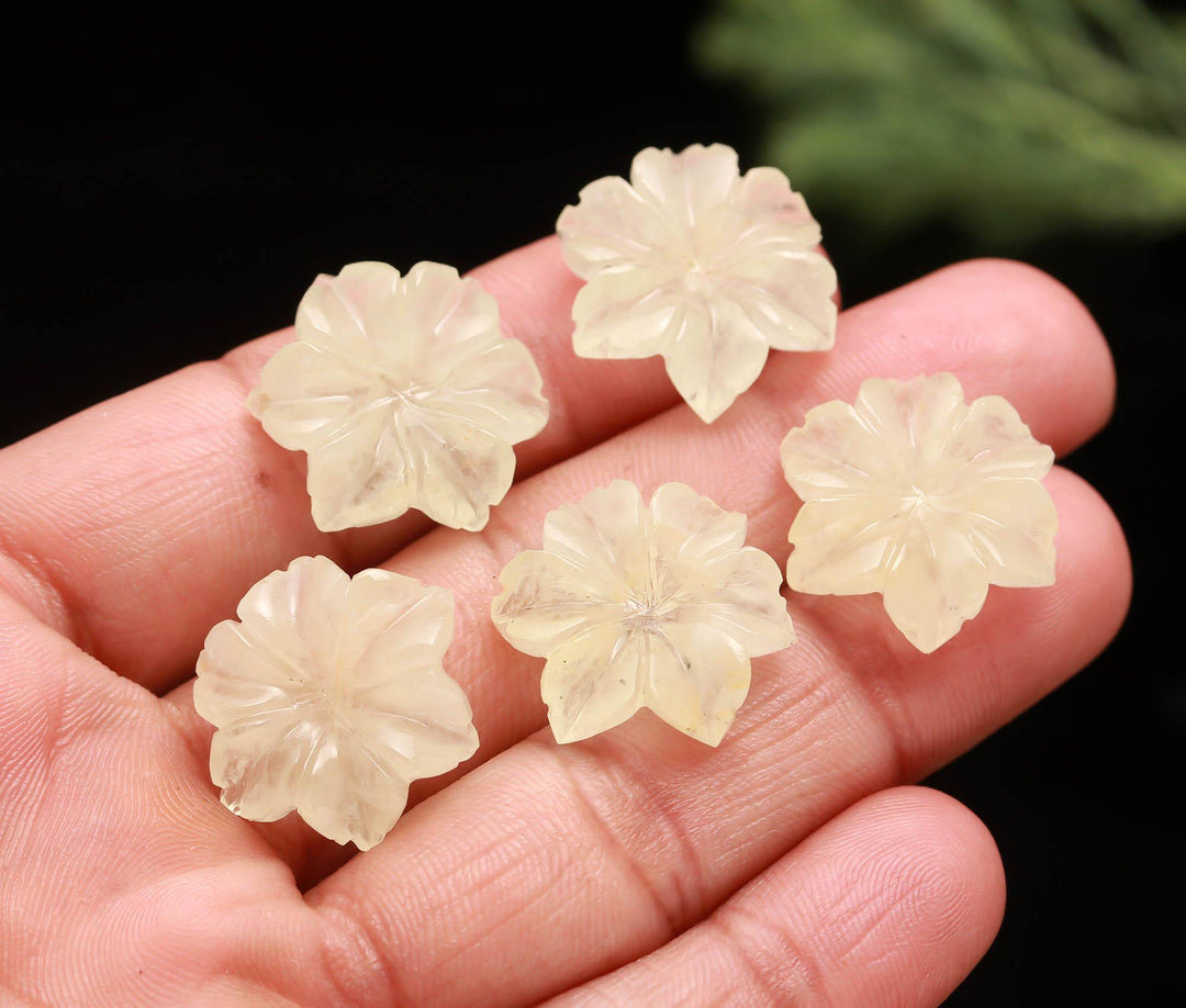 Natural Yellow Aquamarine Carved Flower, Hand Carved Flower Shape Gemstone, 18 MM Carved Flower for Jewelry, Aquamarine Carved Crystal