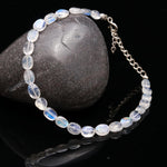 Load image into Gallery viewer, Flashy Rainbow Moonstone Oval Beads Bracelet, Smooth Oval Beads Bracelet, 6 MM Blue Flash Beads Bracelet, Emotional Balancing Stone Bracelet