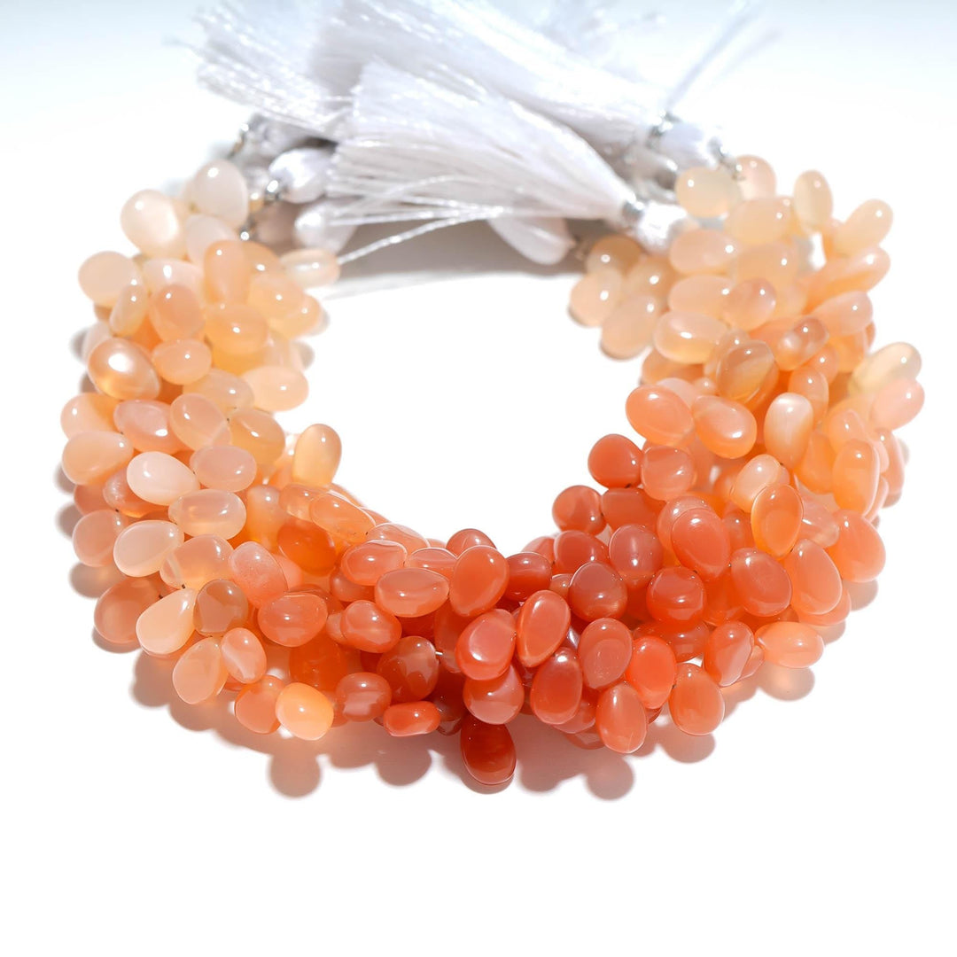 Peach Moonstone Pear Shape Beads, Orange Moonstone Smooth Pear Side Drill Beads, Fancy Pear for Jewelry Making, 7 Inch, 8-9 MM