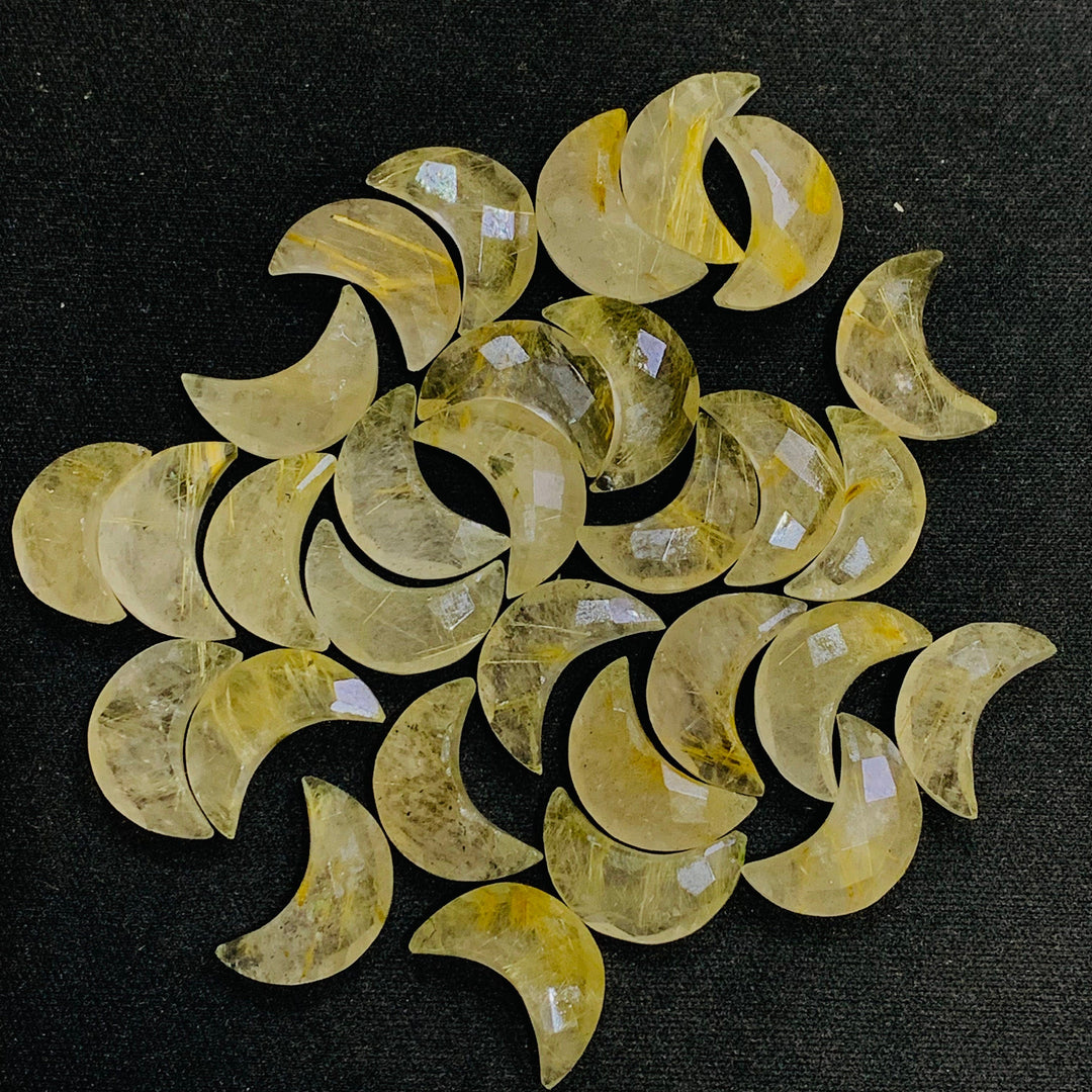 Natural Golden Rutile Faceted Carved Moon Shape Briolette's, AAA Golden Rutile Crescent Moon Shape Beads for Jewelry Making, 17 MM