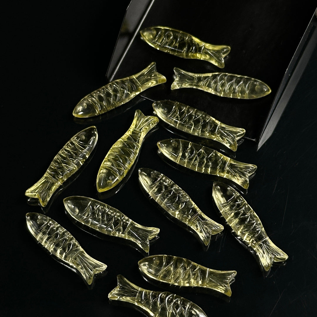 Natural Lemon Quartz Handmade Fish Carving, Fish Shape Carving Gemstone Briolette's, Jewelry Making Loose Gemstones, 30X10 MM, Crystal Fish