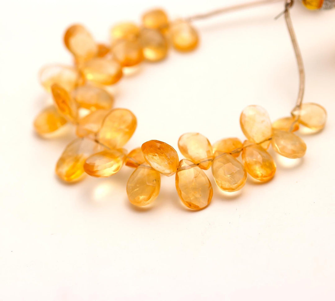 Natural Citrine Faceted Pear Shape Beads, 4-inch strand, AAA Yellow Citrine Pear Briolettes, 8-12 MM Citrine Teardrop Beads, Pear Beads