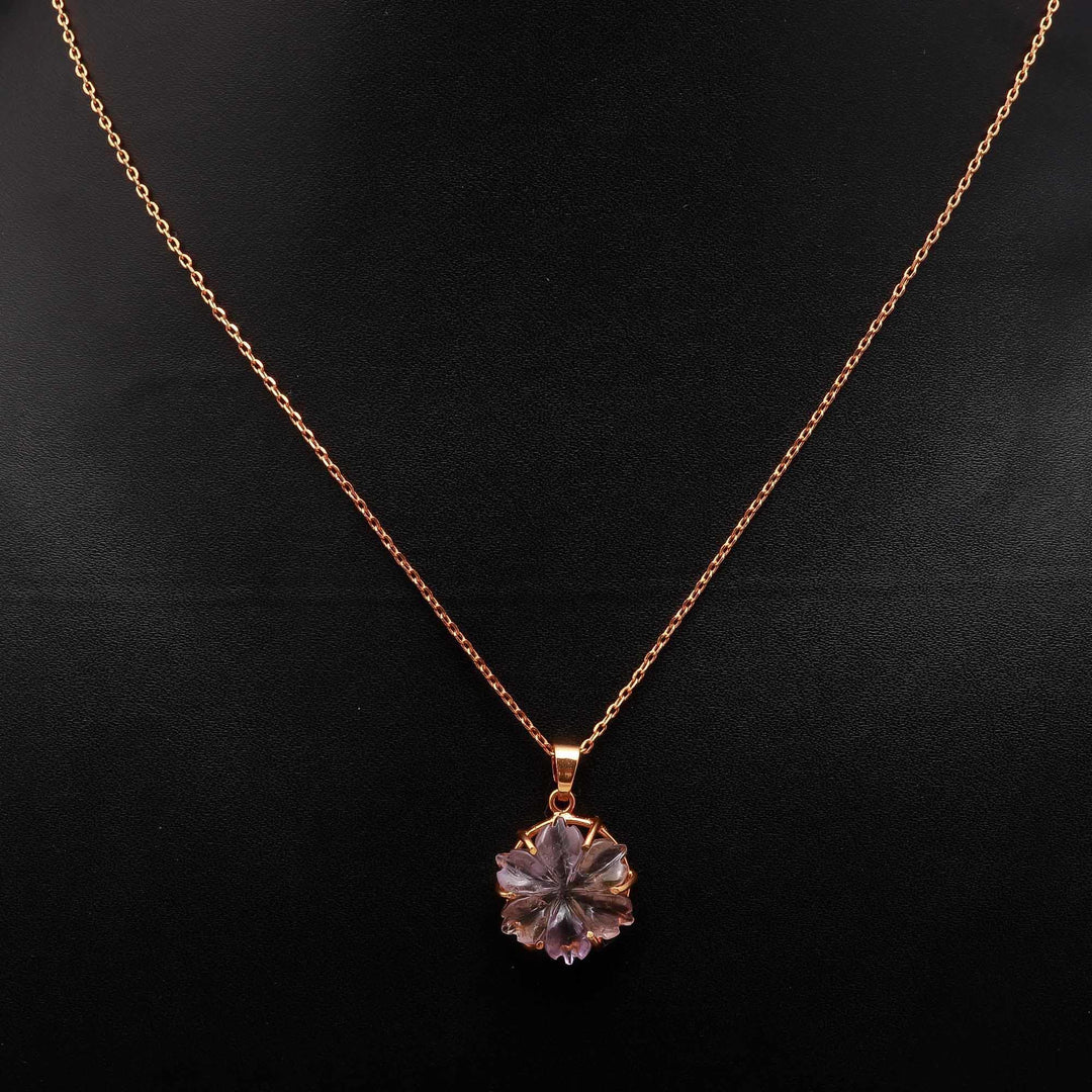 Gorgeous Ametrine Flower Pendant, Natural Ametrine Gemstone Necklace For Her, 19 mm Flower, Birthday Gift For Women, Carved Flower Jewelry