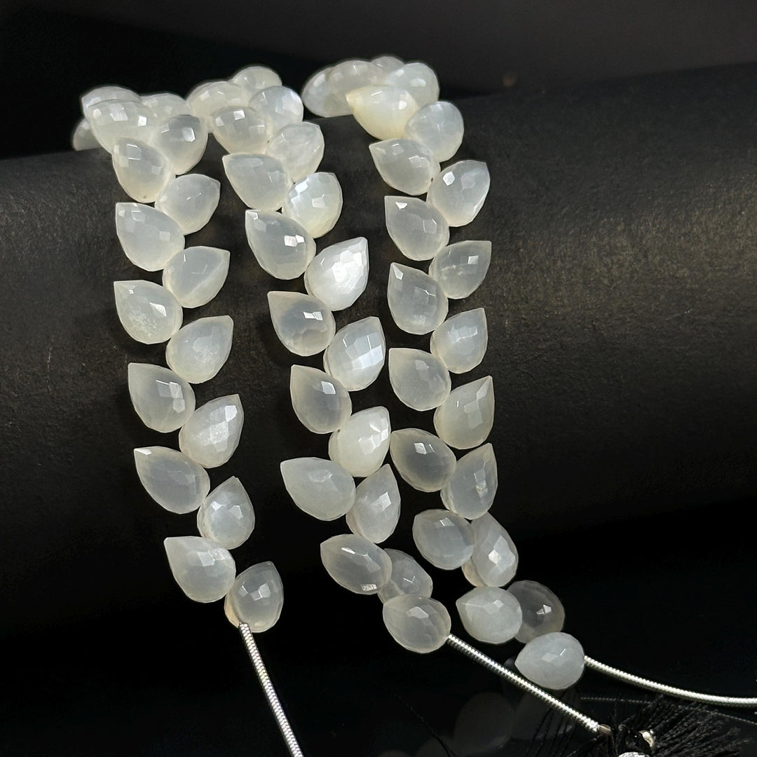 Natural White Moonstone Faceted Drop Shape Beads, 6X8 mm Faceted Moonstone Briolette, Jewelry Making Side Cut Wholesale Beads, 4 Inch