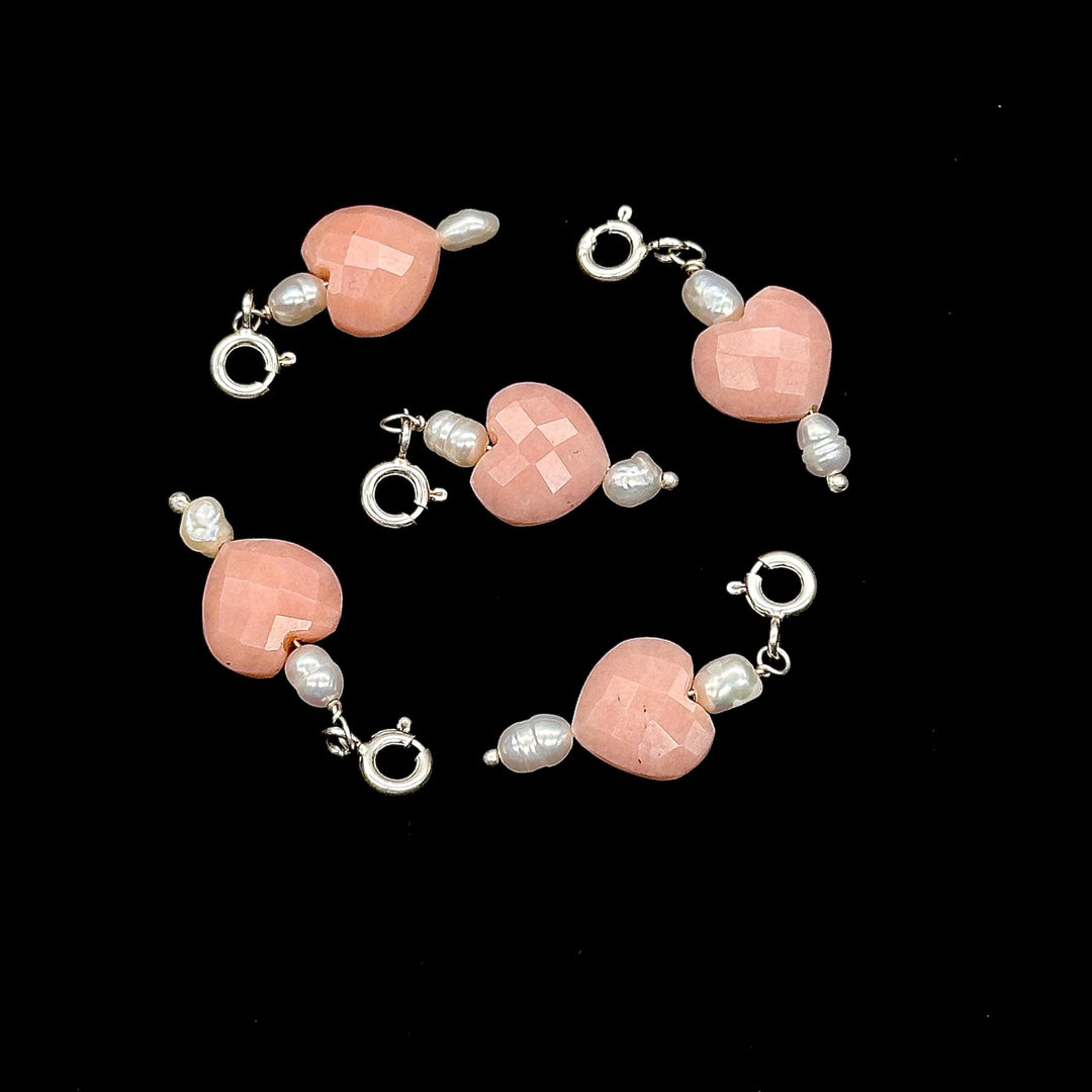 Fancy Pink Opal and Pearl Charms, Heart & Oval Pearl Silver Charms, Gemstone Beads, Craft Making, 925 Silver Charms, Wholesale Gemstone