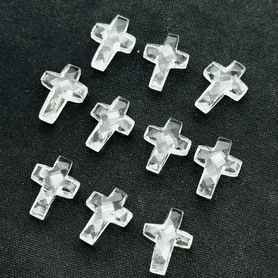 Natural Crystal Quartz Cross Shape Gemstone Beads, Faceted Cross Shape Charm Beads For Jewelry, Holy and Spiritual Cross Beads 15X10 MM