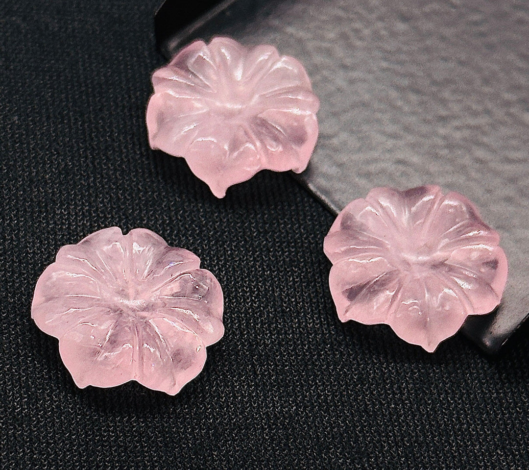 Natural Rose Quartz Flower Shape Carved Gemstone, Pink Flower Shape Carving, Carved Gemstone For Jewlery 17 mm, Craft Making Flower Charm