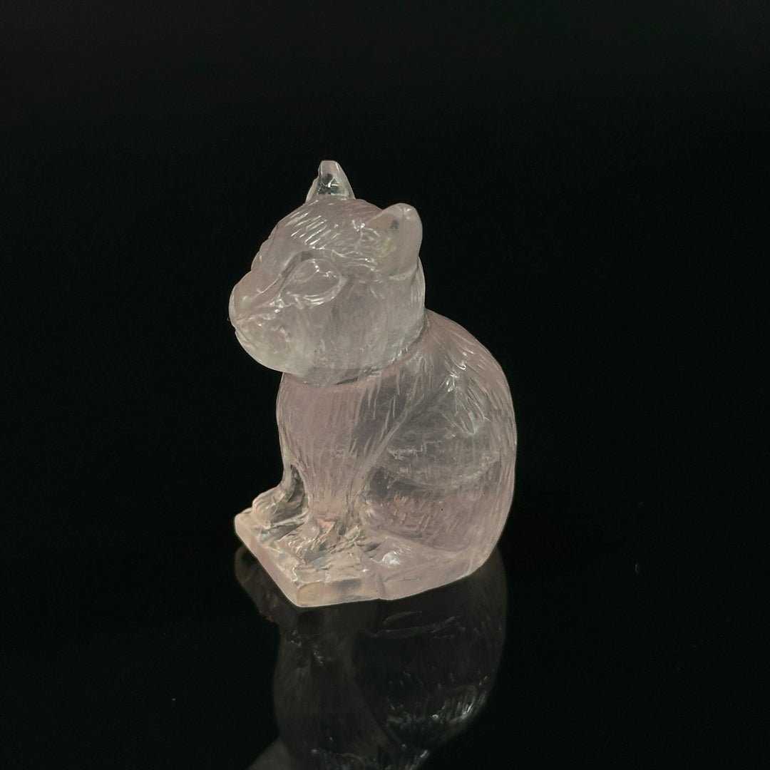 Rose Pink Quartz Cat Carved Gemstone, Egyptian Cat Carving, Feminine Energy and Healing Energy Rose Quartz Carving, Come Come Cat 30X17 mm