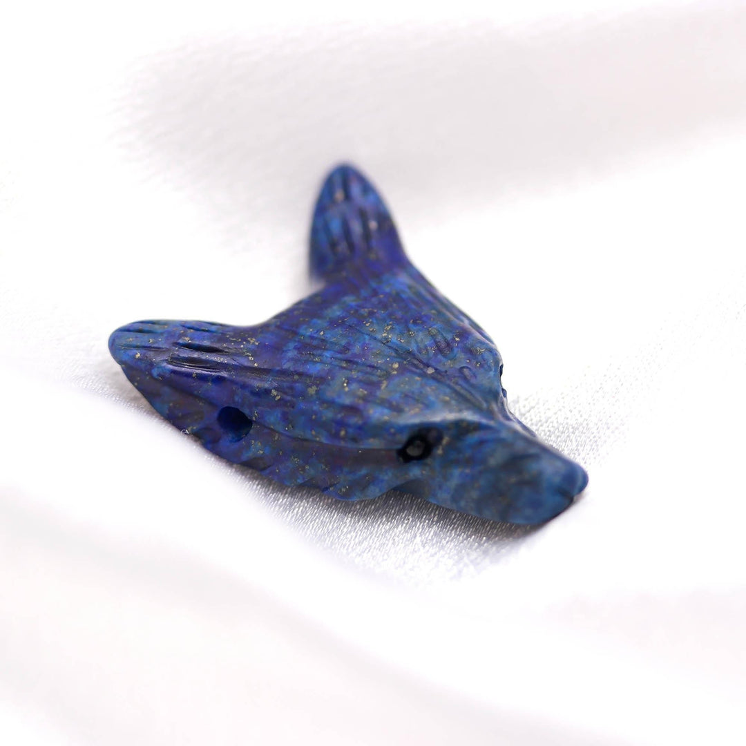 Natural Lapis Lazuli Fox Head, AAA Onyx Jewelry Making Gemstones Side Drill from Ear, Head Carved Beads, Reiki Healing Crystal, Home Decor