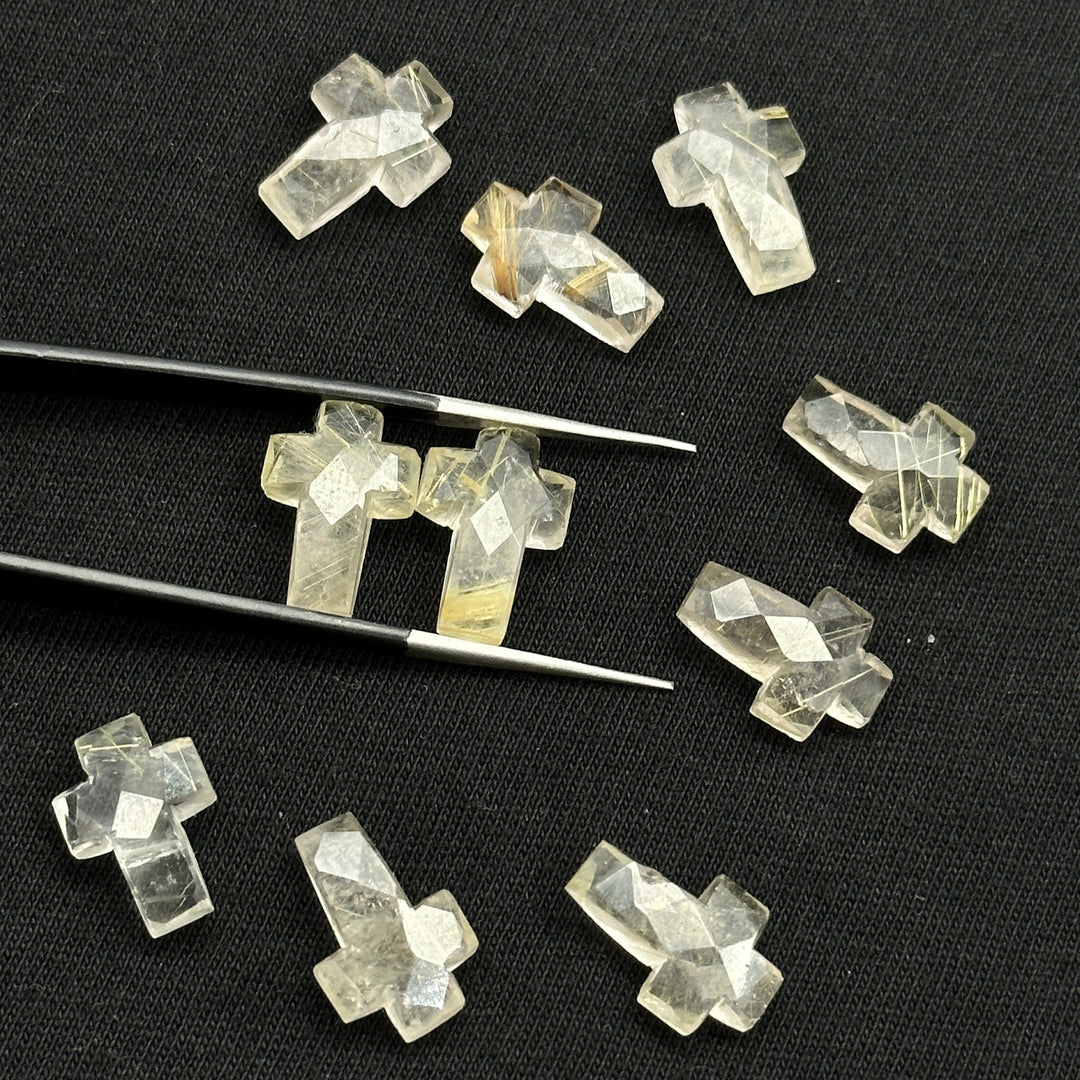 Natural Golden Rutile Cross Shape Beads ~ Rutile Carvigs Gemstone Beads ~ Faceted Golden Rutile Beads ~ 15 MM Cross Charm Beads ~ Holy Cross