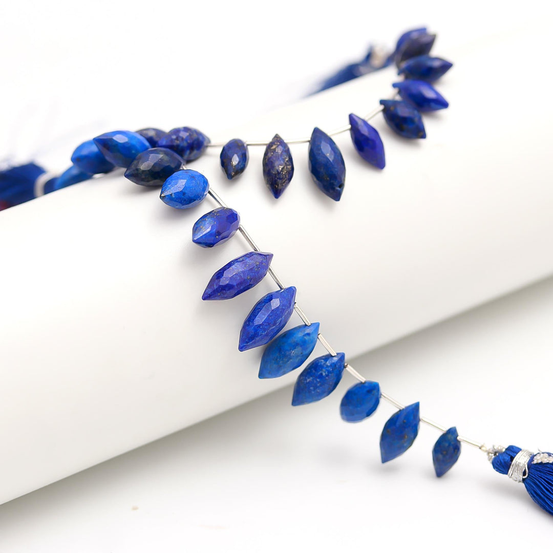 Natural Lapis Lazuli Faceted Pencil Shape Beads, Blue Lapis Pencil Shape Side Drill Beads, Pencil Shape Carving for Jewelry 4 Inch, 11-13 MM