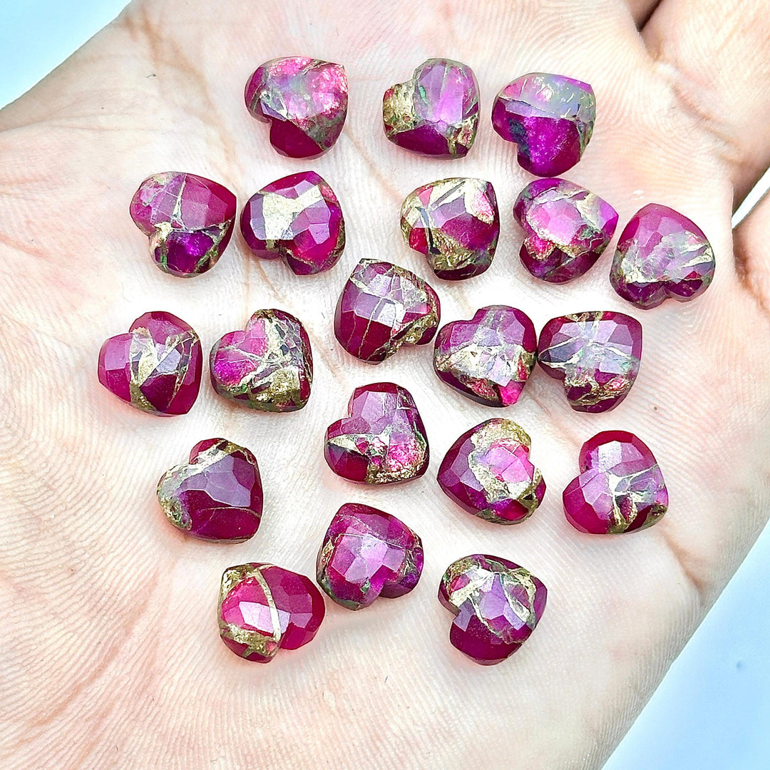 AAA Pink Turquoise Heart Shape Beads, Hot Pink Copper Turquoise Heart Carving Beads, 10 MM Gemstone, Mohave Turquoise Beads, Red  Heart