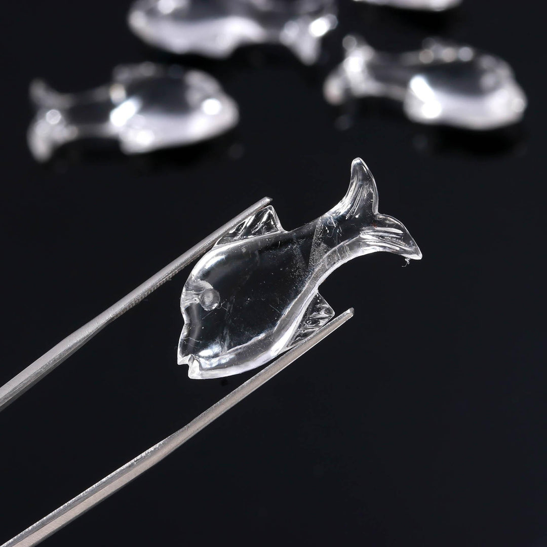 Crystal Quartz Dolphin Shape Carving, Clear Crystal Fish Shape Beads, Jewelry Making Fish Charms, 28 MM, Loose Sea Carved Stone