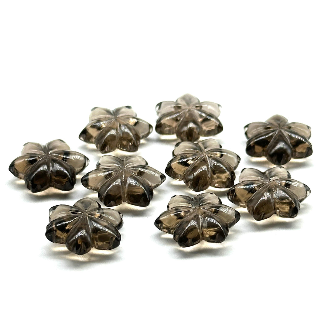 Natural Smoky Quartz Flower Shape Carved Gemstone, Flower Shape Carving Loose Gemstone Beads, 15mm Fancy Shape Hand Carved Beads for Jewlery
