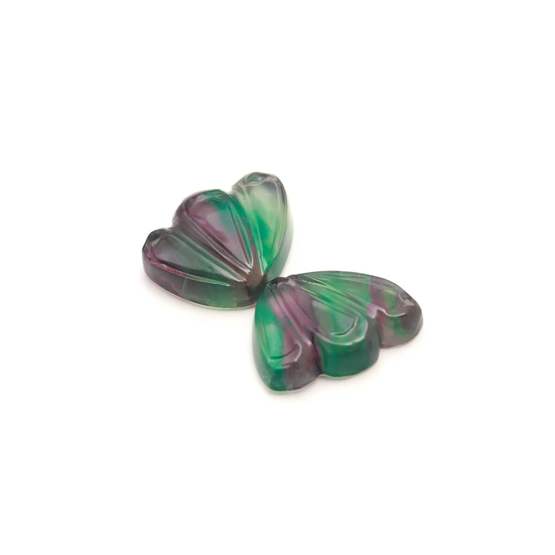Natural Multi Fluorite Butterfly Wings Stone, Fluorite Wings for Jewelry Making, Carved Gemstone Healing Crystals (16X12 MM, 2 Stones)