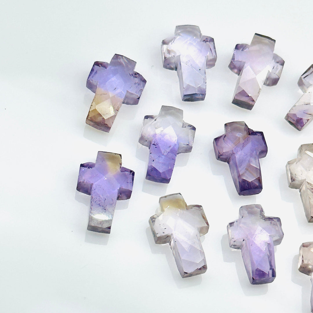 Natural Ametrine Cross Shape Beads ~ Ametrine Carvig Gemstone Beads ~ Faceted Ametrine Beads ~ 15 MM Cross Charm Beads ~ Holy Cross Beads