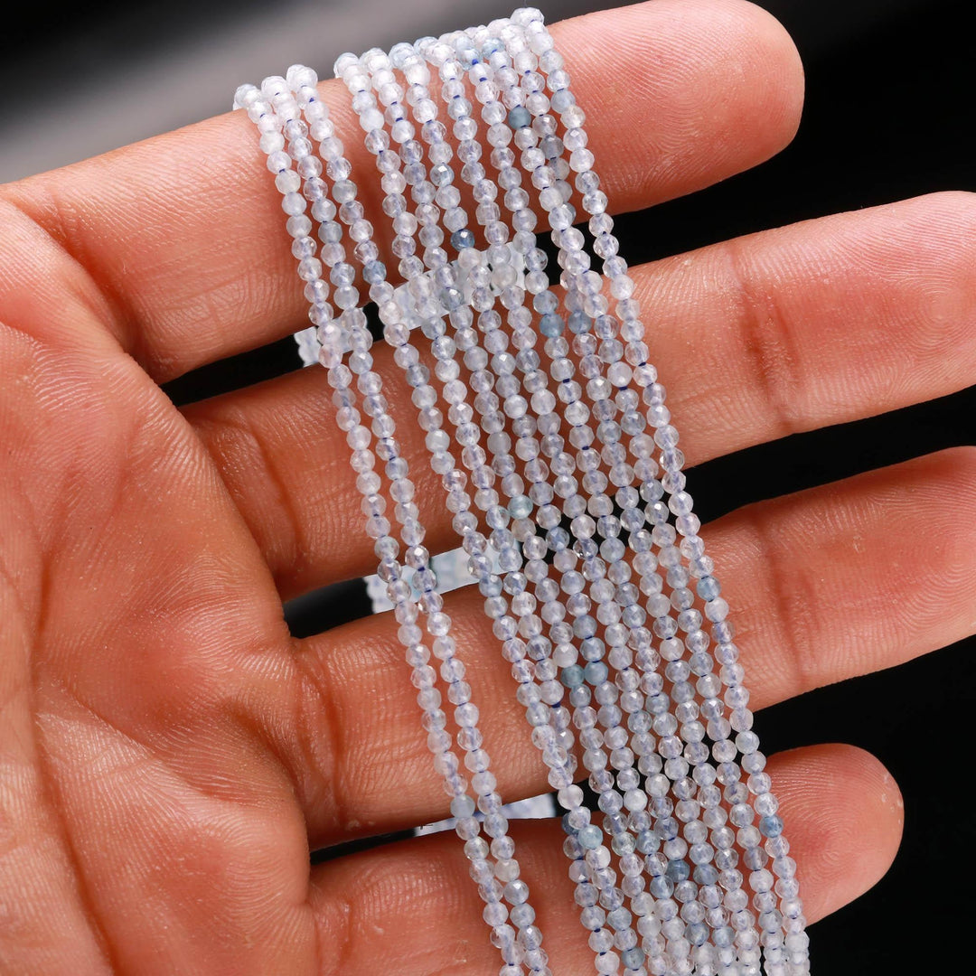 Natural Aquamarine Faceted Round Beads, Blue Aquamarine Micro Faceted Beads, 2 MM Aquamarine Beads for Jewelry, 13 Inches