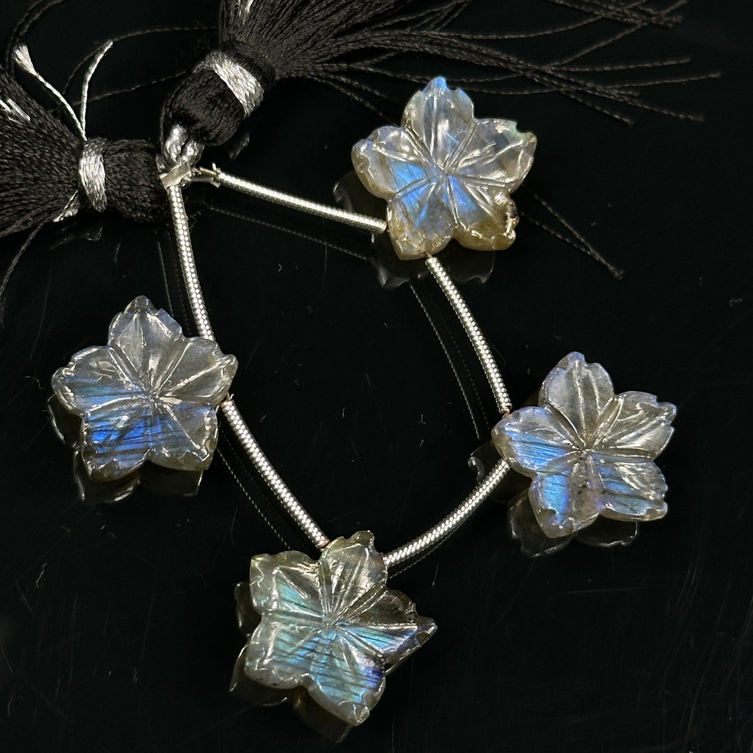 Flashy Labradorite Flower Shape Carving Gemstone Beads, Flower Shape Hand Carved Jewelry Making Charm Beads, 15 MM Flower Shape Gemstones