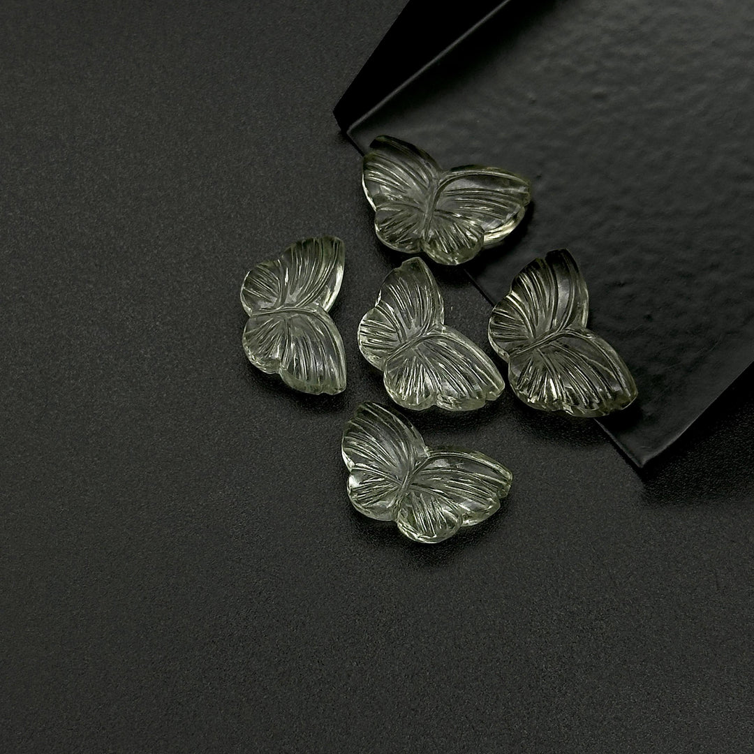 Green Amethyst Butterfly Beads: Carved Gemstone Charms, 11x18mm