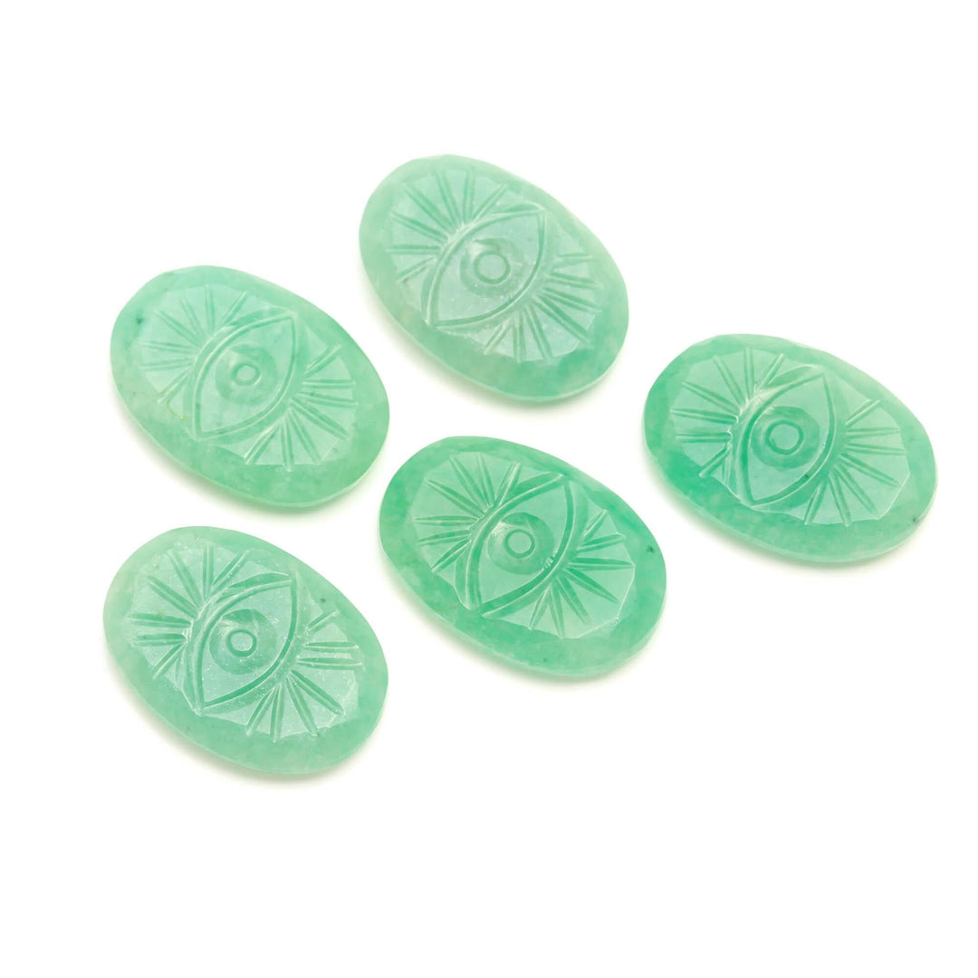 Amazonite Evil Eye Shape Carving, Green Amazonite Evil Eye Hand Carved Gemstone Beads for Jewelry Making, 25 MM Evil Charms