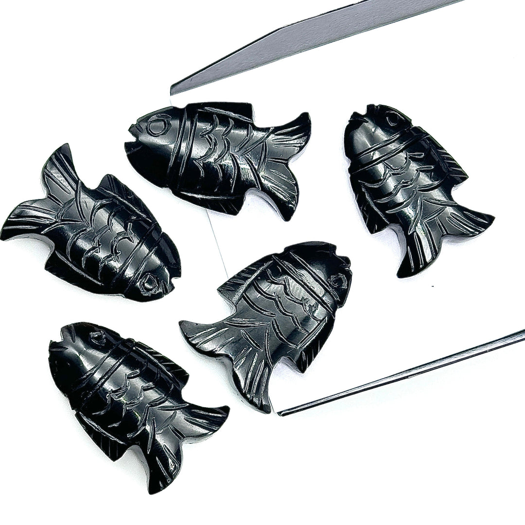 Natural Black Onyx Carved Fish Shape Gemstone, Hand Carved Fish Shape Gemstone, Jewelry Making Gemstones, 17X26 MM, Blue Fish Charm Pendant