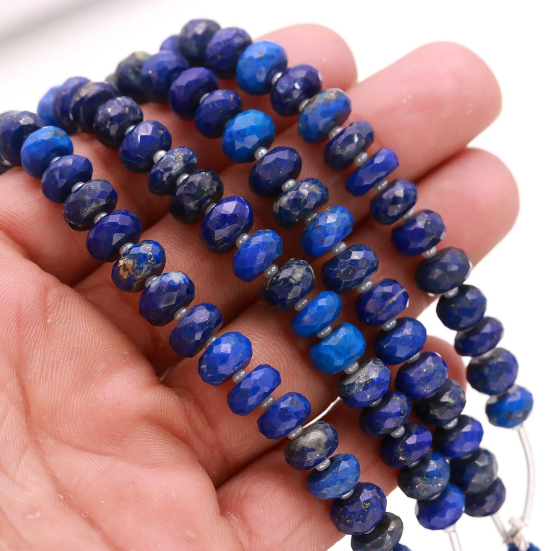 Natural Lapis Lazuli Faceted Rondelle Beads, 7-8 MM, 4 Inch Strand, AAA Lapis Beads for Jewelry Making