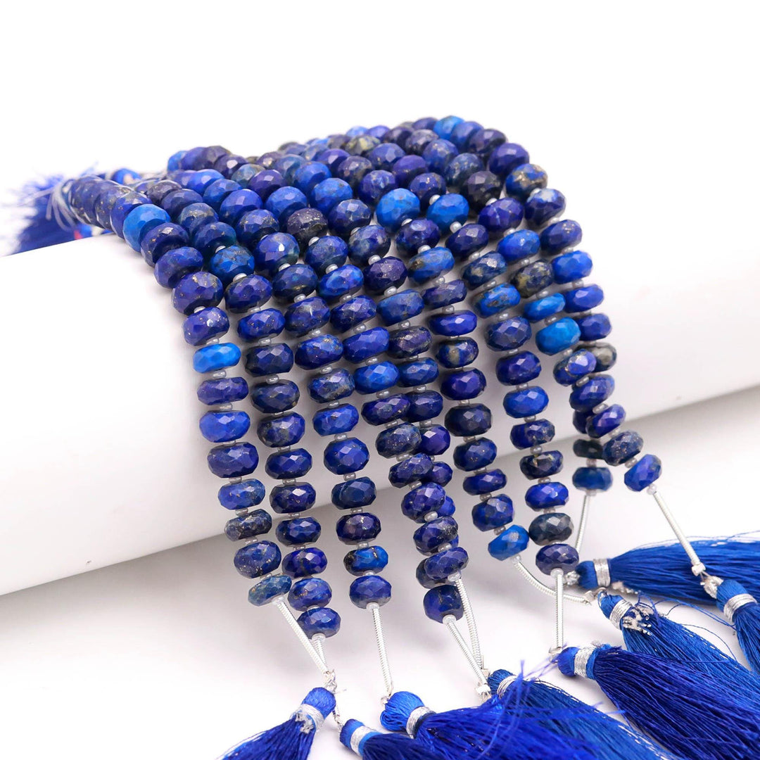 Natural Lapis Lazuli Faceted Rondelle Beads, 7-8 MM, 4 Inch Strand, AAA Lapis Beads for Jewelry Making