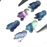 Load image into Gallery viewer, Carved Multi Fluorite Owl Shape Gemstones, Hand Carved Owl Shape Gemstone, Natural Fluorite Owl Shape Charms, 20 MM Bird Charm Carvings