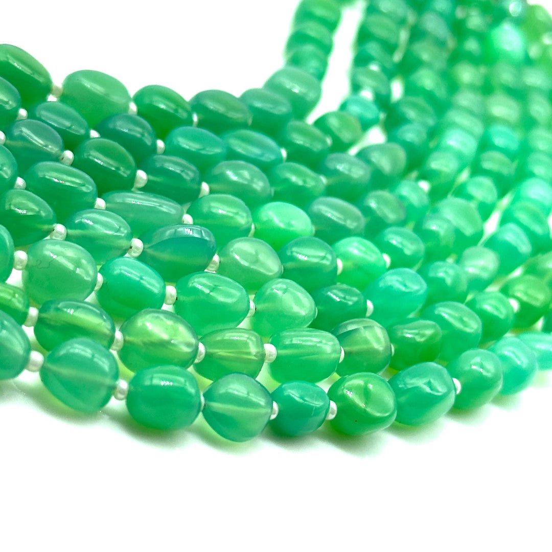 Natural Chrysoprase Nuggets Shape Beads, Green Chryso Chalcedony Tumble Shape Gemstone Beads, 6X8-7-9MM, 8" Smooth Jewelry Making Loose Bead