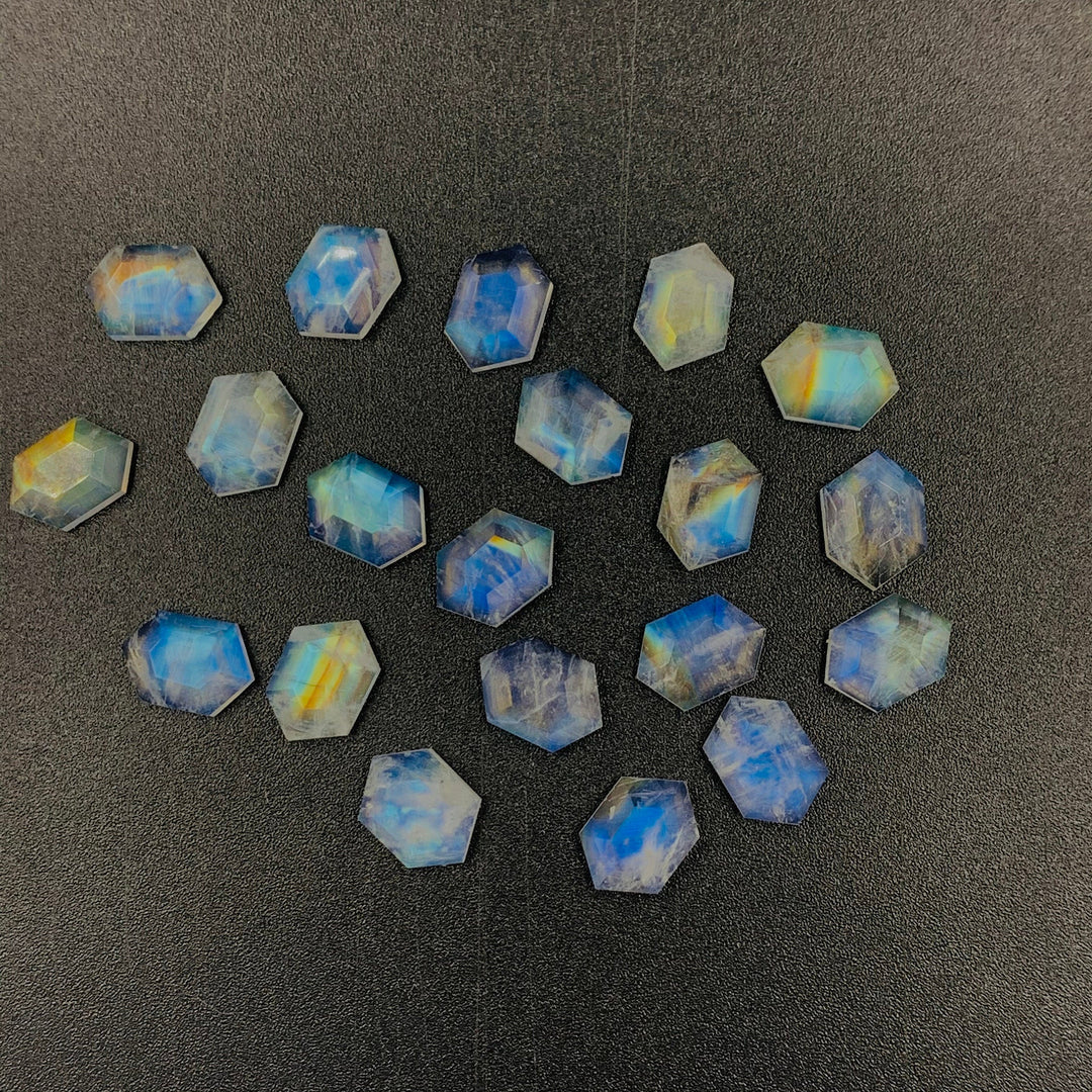AAA Quality 100% Natural Flashy Blue Rainbow Moonstone Hexagon Shape, Loose Gemstone, rainbow moonstone Gemstone For Jewellery 10X7 mm