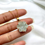 Load image into Gallery viewer, Natural Carved Aquamarine Flower Pendant, Carved Aqua Flower Necklace For Her, 19mm Flower, Soothing Stone Necklace for Her Healing Necklace