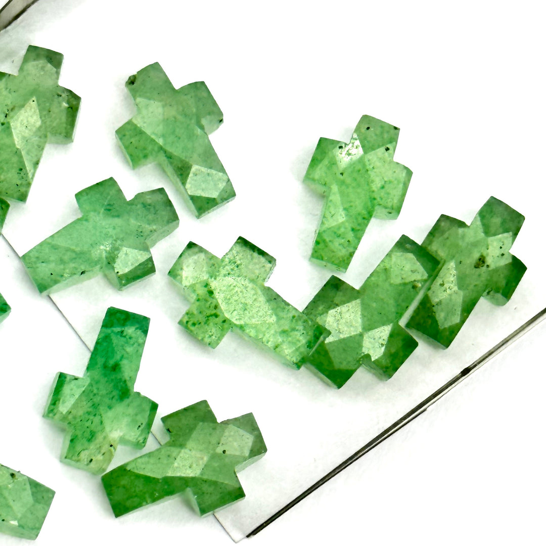 Green Strawberry Cross Shape Beads ~ Healing & Protection Gemstone Beads ~ Faceted Strawberry Beads ~ 15 MM Cross Charm Beads ~ Green Beads